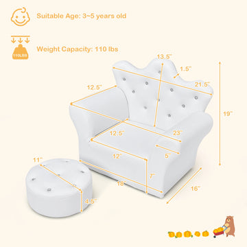Kids Royal Diamonds Armrest Chair and Ottoman Set.